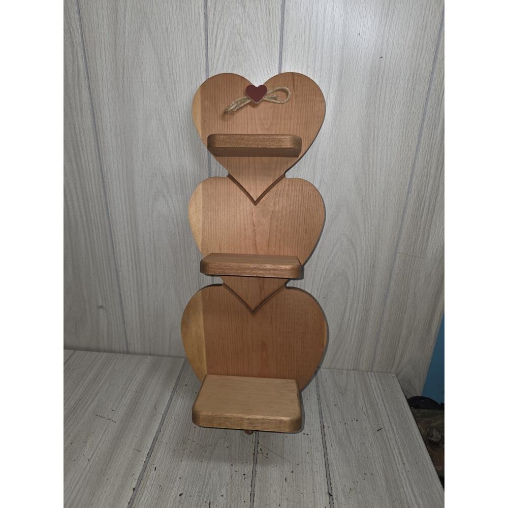 Vintage Wooden 3 Heart Shelf One Hook 21” x 8.5" Farmhouse Country Cottagecore